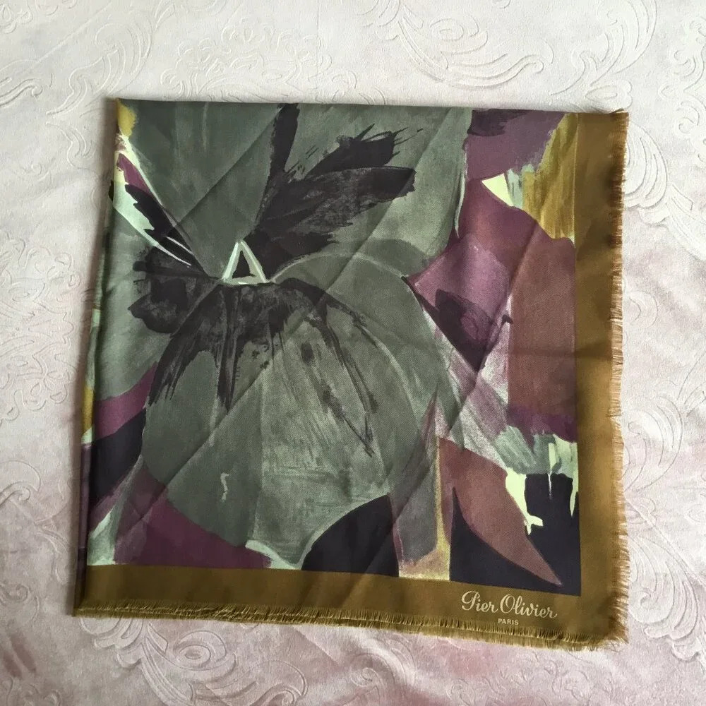 PIER OLIVIER Vintage multi-colored floral scarf  34'' X 34',